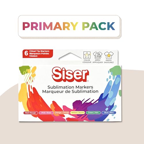 Siser Primary Pack Sublimationsstifte – Set mit 6 Filzstiften mit Rundspitze, fein und Keilspitze. Vielseitig einsetzbar und kompatibel mit den Plottern Siser Juliet und Romeo über die mitgelieferte von SISER