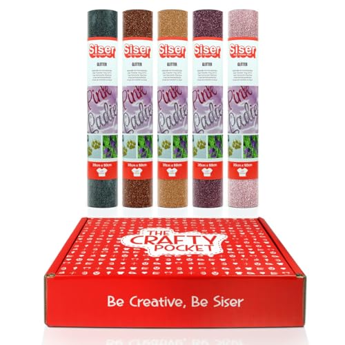 Siser Crafty Pocket Glamour - Thermotransfer-Vinyl für die Personalisierung von Stoffen, für alle Schneideplotter geeignet - Kit enthält 5 Rollen 30 x 50 cm in Glamour-Farben Siser Crafty Pocket Glamour - Thermotransfer-Vinyl für die Personalisierung von Stoffen, für alle Schneideplotter geeignet - Kit enthält 5 Rollen 30 x 50 cm in Glamour-Farben von SISER