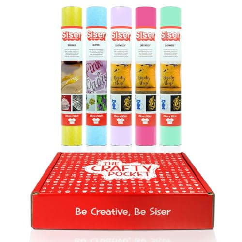 Siser Crafty Pocket Pastell - Thermotransfer-Vinyl zur Personalisierung von Stoffen, für alle Schneideplotter geeignet - Kit enthält 5 Rollen 30 x 50 cm in Pastellfarben Siser Crafty Pocket Pastell - Thermotransfer-Vinyl zur Personalisierung von Stoffen, für alle Schneideplotter geeignet - Kit enthält 5 Rollen 30 x 50 cm in Pastellfarben von SISER