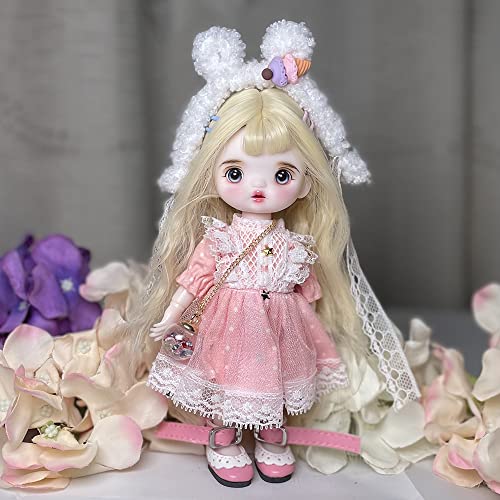 SISON BENNE 1/8 BJD Puppe 16cm 6,3 Zoll Gelenkkörper Mädchen Gesichts Make-up + Augen + Perücken + Kleidung, komplettes Set Outfits (1#) von SISON BENNE