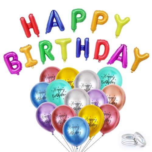 Alles Gute zum Geburtstag Metallic Luftballons, 49pcs Latex gemischte Farbe alles Gute zum Geburtstag Ballon Banner Set, 12 Zoll alles Gute zum Geburtstag gedruckt Chrome bunte Ballons von SITAKEGS