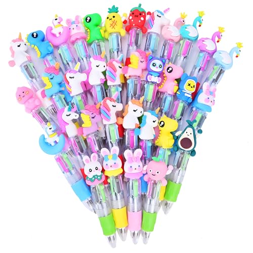 34PCS 4 Farben Kugelschreiber Stifte Kinder Mädchen Set Coole Mehrfarbiger Kawaii Mini Tierstifte Schöne Süße Cute Pens Druckkugelschreiber Tier Lustig Einhorn Mehrfarben Vierfarben Mitgebsel Tierkopf von SIUHEN