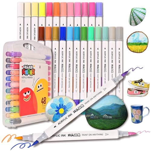 Acrylstifte für Steine Wasserfest 48 Farben Bemalen Stifte Lackstift Acrylic Paint Marker Acrylmarker Holz Multimarker Bine Brändle Steinmalstifte Acryl Acrylfarben Glasstifte Malen Leinwand Set von SIUHEN