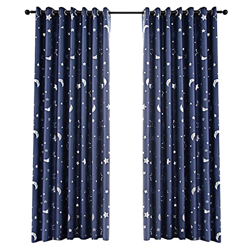 SIUKE Vorhang,2-teiliger Vorhang mit heißem silbernem Stern und Mond, vollständig verdunkelnd, Schlafzimmer, Wohnzimmer, Wärmedämmung, lichtblockierender Vorhangstoff von SIUKE