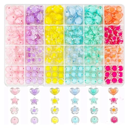 Kit zur Schmuckherstellung 1 Box süße Perlen Armband Herstellung Kit Herz Stern Blume Stil Runde Spacer lose Perlen for Schmuck Machen DIY Zubehör schmuckherstellung Set von SIXUOO