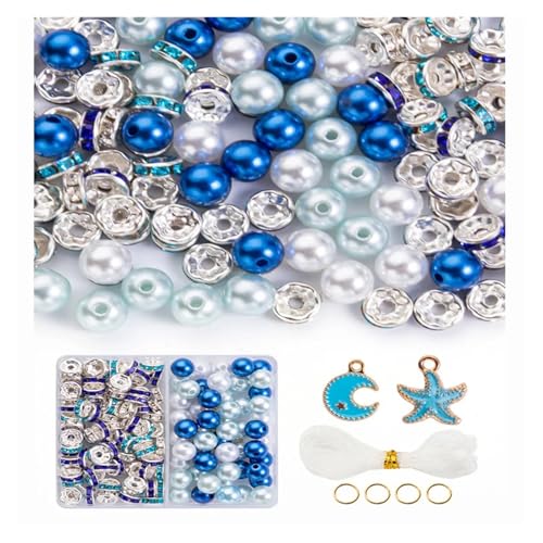 Kit zur Schmuckherstellung 180 Teile/schachtel Strass Spacer Lose Perlen for Armband Herstellung Kit for Schmuck Machen DIY Zubehör schmuckherstellung Set(Blue) von SIXUOO