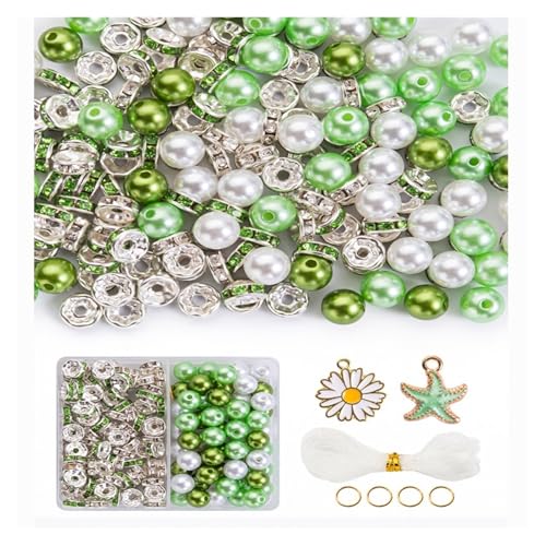 Kit zur Schmuckherstellung 180 Teile/schachtel Strass Spacer Lose Perlen for Armband Herstellung Kit for Schmuck Machen DIY Zubehör schmuckherstellung Set(Green) von SIXUOO