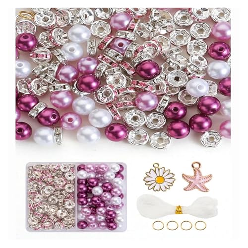 Kit zur Schmuckherstellung 180 Teile/schachtel Strass Spacer Lose Perlen for Armband Herstellung Kit for Schmuck Machen DIY Zubehör schmuckherstellung Set(Purple) von SIXUOO