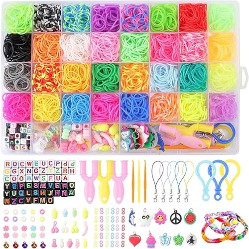 SIXUOO Kit zur Schmuckherstellung 40 Grids 2600PCS + 32 Farben Gummiband Armband Kit DIY Bunte Armband Halsketten Herstellung Kit Mit Lagerung Box DIY Kunst Handwerk schmuckherstellung Set von SIXUOO