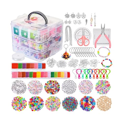 SIXUOO Kit zur Schmuckherstellung 4655 Stück Schmuckherstellungszubehör mit 3-lagigem Organizer-Zubehör, DIY-Armbändern, Charms, Schmuckzangen, Perlendraht schmuckherstellung Set von SIXUOO