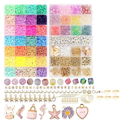 SIXUOO Kit zur Schmuckherstellung 6000 Stück Tonperlen-Armbandherstellungsset, Schmuck-Bastelset, Perlen, Flache, weiche Keramikperlen, Schmuckherstellungszubehör schmuckherstellung Set von SIXUOO