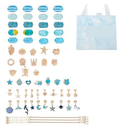 SIXUOO Kit zur Schmuckherstellung 63-teiliges Charm-Kristall-Armband-Herstellungs-Set, DIY-Perlen-Halsketten-Herstellungs-Set, Kunsthandwerk, Schmuckherstellung, Zubehör schmuckherstellung Set(Blue) von SIXUOO