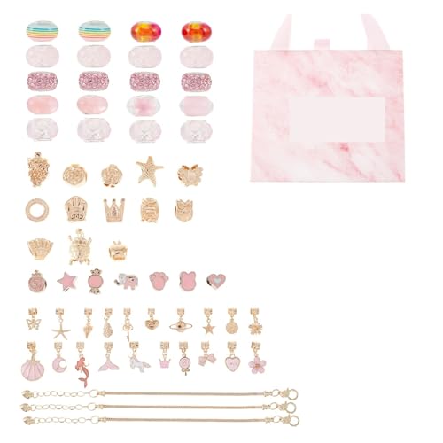 SIXUOO Kit zur Schmuckherstellung 63-teiliges Charm-Kristall-Armband-Herstellungs-Set, DIY-Perlen-Halsketten-Herstellungs-Set, Kunsthandwerk, Schmuckherstellung, Zubehör schmuckherstellung Set(Pink) von SIXUOO