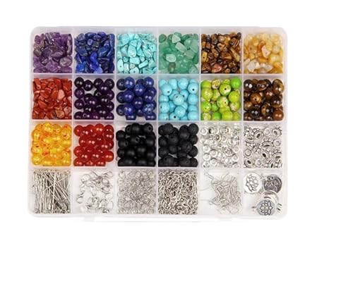 SIXUOO Kit zur Schmuckherstellung Handgefertigtes DIY-Armband-Halsketten-Ohrring-Glas-7-Chakra-Steinperlen-Set, Werkzeugset-Set, Zubehör schmuckherstellung Set(Style.1) von SIXUOO