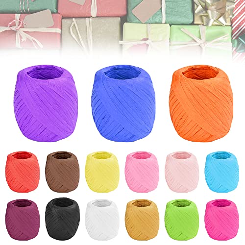 SIYINGSAERY 15X Geschenkpapier Band 20 m je Rolle Raffia Bast Papierbandrollen Raffia Bunt Bast Papierschnüre Schnurseile Papier-Geschenkband Set für Geschenkbox Verpackung 15 Farben von SIYINGSAERY