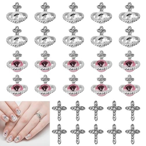 SIYINGSAERY 30 Stück 3D Nagel Charms Planet Nail Art Charms Nagelschmuck Set Silber Weiß Rosa Nagel Zubehör Set Nail Art Zubehör Set Nagel Zubehör Nageldesign für Frauen Nagel Dekoration von SIYINGSAERY