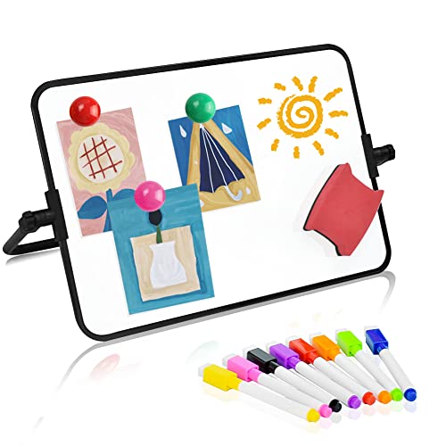 SIYINGSAERY White Board Magnetisch Desktop Whiteboard mit Ständer A4 Kleine Magnettafel Weiß Dry Erase Board Doppelseitig Whiteboardständer mit Whiteboard Stifte Magnete Radiergummi für Schreibtisch von SIYINGSAERY