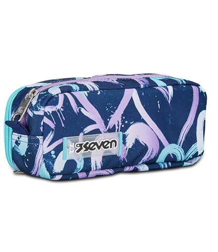 Seven Federmäppchen für die Schule mit 2 Reißverschlüssen, Violett Blau, Cristal Purple, Doppelfach mit Organizer, Taschen und Gummibändern für Stifte, Zubehör Rucksack, Medium, oben, Mädchen von SJ GANG STYLE JAM GANG