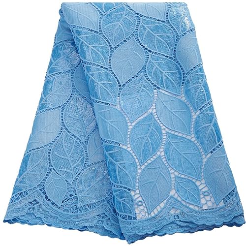 SJD LACE Afrikanischer Spitzenstoff, 4,5 m, nigerianische wasserlösliche Guipure-Kordel, Blätter, fester Spitzenstoff mit Pailletten, für den täglichen Gebrauch, Party, Hochzeit, Nähen von SJD LACE