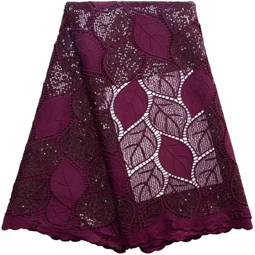 SJD LACE Afrikanischer Spitzenstoff, 4,5 m, nigerianische wasserlösliche Guipure-Kordel, Blätter, fester Spitzenstoff mit Pailletten, für den täglichen Gebrauch, Party, Hochzeit, Nähen von SJD LACE