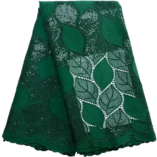 SJD LACE Afrikanischer Spitzenstoff, 4,5 m, nigerianische wasserlösliche Guipure-Kordel, Blätter, fester Spitzenstoff mit Pailletten, für den täglichen Gebrauch, Party, Hochzeit, Nähen von SJD LACE