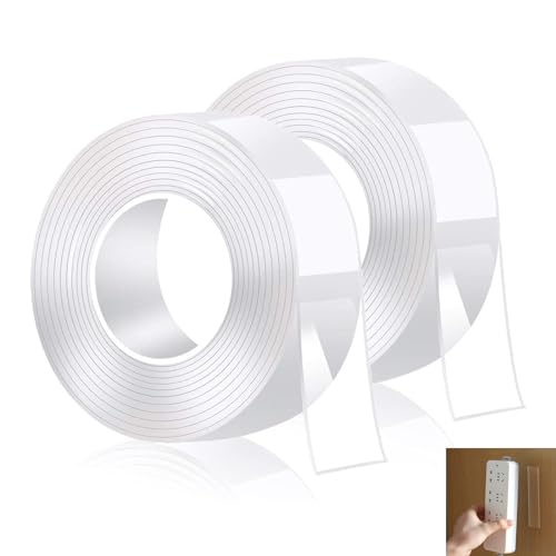 Doppelseitiges Klebeband Extra Stark, 2 Rollen 5M Doppelklebeband, Nano Double Sided Tape, Klebeband Doppelseitig Extra Stark Nano Tape Ablösbar für Foto Teppich(Weiß) von SJDOFU