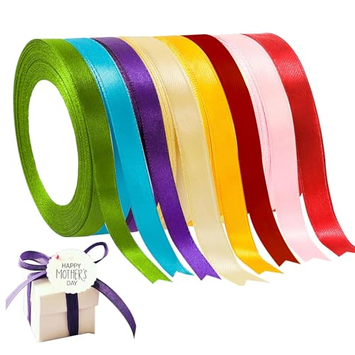 Geschenkband, 8 Rollen Schleife, 2cm x 220cm Polyester Satinband Satinband für Geschenkverpackung Kunsthandwerk Haarschleifen Blumenstrauß Dekoration von SJDOFU