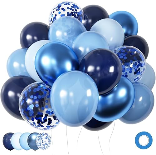 Luftballons Blau 60 Stück 12 zoll, Blaue Ballons Navy Baby Blau Hellblau Latex Luftballons Metallic Konfetti Ballons Set für Junge Mann Geburtstag Baby Shower Hochzeit Jugendweihe Party Deko von SJFEEVOR