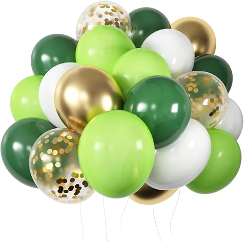 Luftballons Grün Gold Weiß 60 Stk 12 zoll, Jungle Luftballons Dunkelgrün Hellgrün Goldene Konfetti Metallic Ballons für Geburtstag Hochzeit Baby Shower Safari Tropische Sommer Party Dekoration von SJFEEVOR