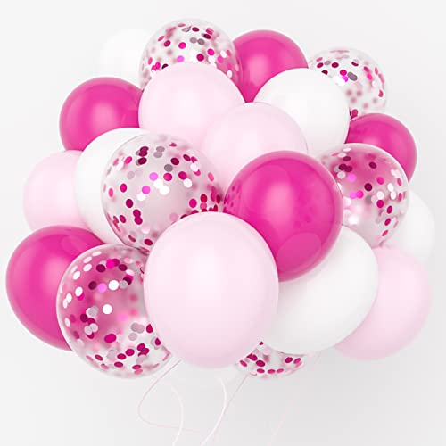 Luftballons Rosa Pink Weiß 60 Stück, Pink Konfetti Ballons Weiße Helium Luftballons Fuchsia Hellrosa Latex Lallons für Mädchen Frauen Geburtstag Hochzeit JGA Babyparty Dekoration von SJFEEVOR