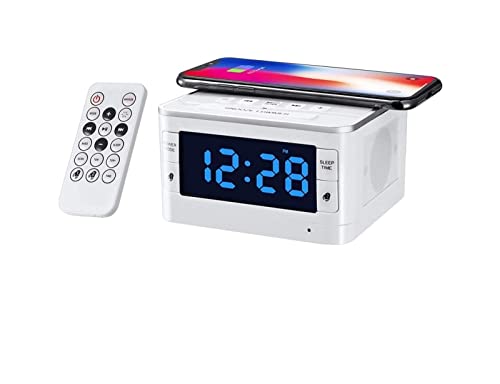 SJHDHDA Digitaler Wecker, Radiowecker, Nachttisch mit FM-Radio, Schlaf-Timer, Schlummerfunktion, Dual-Alarme, Thermometer und Dual-USB-Ladeanschluss, Qi, Schwarz (Co Learned Extensively von SJHDHDA