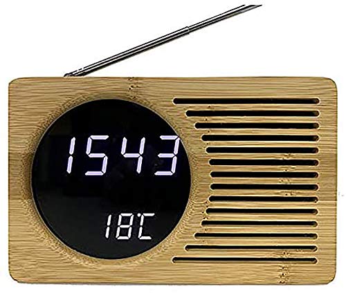 SJHDHDA Radio-Wecker, digitaler Wecker aus Holz, Radios mit Wecker, Nachttisch, ultraklarer Acryl-Spiegel, elektronische Uhr – Bambus-LED-Wecker, Bl gelernt ausgiebig von SJHDHDA