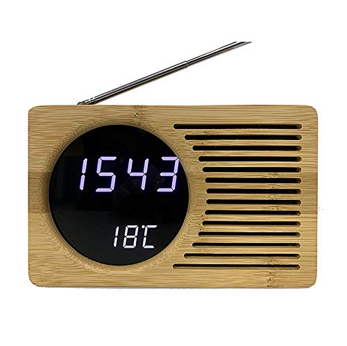 SJHDHDA Radio-Wecker, digitaler Wecker aus Holz, Radios mit Wecker, Nachttisch, ultraklarer Acryl-Spiegel, elektronische Uhr – Bambus-LED-Wecker, Bl gelernt ausgiebig von SJHDHDA