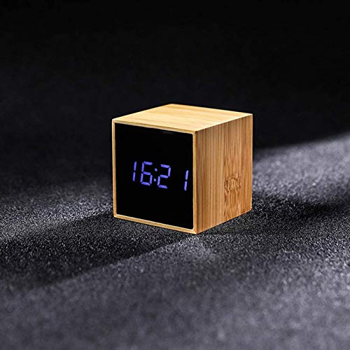 SJHDHDA Wecker, LED-Holzwürfel, Digitaluhr, Bambus-Muschelform, Wecklicht, kreativer Acrylspiegel, schlanke, minimalistische elektronische Uhr, W hat ausgiebig gelernt von SJHDHDA