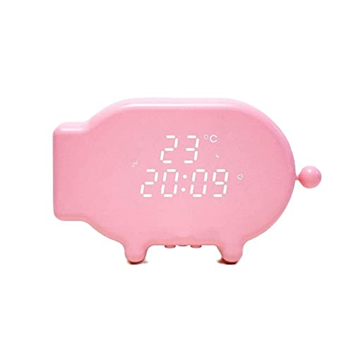 SJHDHDA Wecker, digitaler Wecker, Cartoon-Schwein, Schlummeruhr, USB-Aufladung, Ton- und Lichtsteuerung, Lichtthermometer, Rosa (Farbe: Grün) (Rosa), ausgiebig gelernt von SJHDHDA