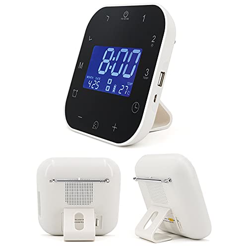 SJHDHDA Wecker Digitale Funkuhr Thermometer/Luftfeuchtigkeit FM Radio Tischuhr Dimmbar Schlummerfunktion USB Aufladen T-Taste Steuerung Digital Doppelalarm Clo ausgiebig gelernt von SJHDHDA