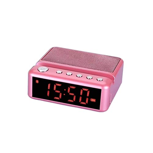 Wecker Digitale Funkuhr, kabellos mit Wecker, U-Disk, FM, kleines Zuhause, Outdoor, Mini mit Standuhr, Rosa (Farbe: Rosa) (Rosa) ausgiebig gelernt von SJHDHDA