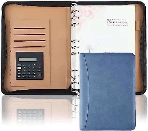 A4 Portfolio-Ordner, Padfolio-Ordner, 6 Ringe mit Reißverschluss, Schreibblock, legale Größe, PU-Leder, professionelle Padfolio-Mappe für Vorstellungsgespräche und Geschäfte von SJKJNK