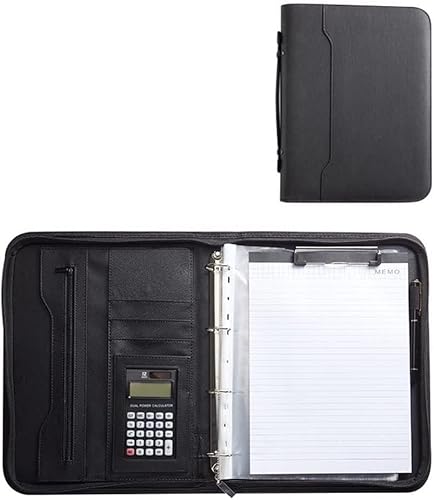 A4 Portfolio-Ordner, Portfolio-Ordner mit 4 Ringen, Padfolio-Ordner mit Reißverschluss, Business-Padfolio-Organizer, Notizblockhalter, Portfolio-Mappe von SJKJNK