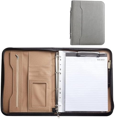 A4 Portfolio-Ordner, Portfolio-Ordner mit 4 Ringen, Padfolio-Ordner mit Reißverschluss, Business-Padfolio-Organizer, Notizblockhalter, Portfolio-Mappe von SJKJNK