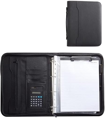 A4 Portfolio-Ordner, Portfolio-Ordner mit 4 Ringen, Padfolio-Ordner mit Reißverschluss, Business-Padfolio-Organizer, Notizblockhalter, Portfolio-Mappe von SJKJNK