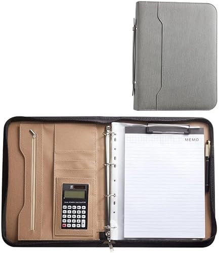 A4 Portfolio-Ordner, Portfolio-Ordner mit 4 Ringen, Padfolio-Ordner mit Reißverschluss, Business-Padfolio-Organizer, Notizblockhalter, Portfolio-Mappe von SJKJNK