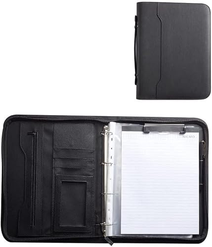 A4 Portfolio-Ordner, Portfolio-Ordner mit 4 Ringen, Padfolio-Ordner mit Reißverschluss, Business-Padfolio-Organizer, Notizblockhalter, Portfolio-Mappe von SJKJNK