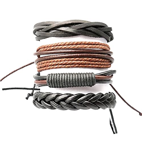 Herren Armband Armbänder, Bettelarmbänder für Damen, Armbänder, 4-teiliges geflochtenes Lederarmband für Herren und Damen, Manschettenarmbänder, trendige Armbänder, personalisiertes Armband für Herre von SJKJNK