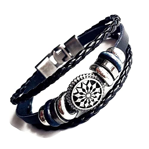 Herren Armband Armbänder,Manschettenarmband,Armbänder für Männer,Leder-Manschettenarmband Mehrsträngiges schwarzes Wickelarmband Armband Männer mit Holzperlen Böhmischer Schmuck,Geeignet für La von SJKJNK