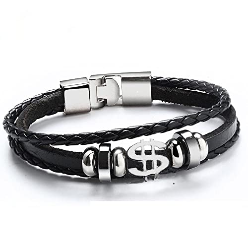 Männer Armband Leder Armreif Armbänder, Bettelarmbänder für Frauen, Armbänder für Männer, Herren-Lederarmbänder-Set für Männer und Frauen, gewebte Handgelenk-Manschettenarmbänder, Kordeln, Holzperlen von SJKJNK