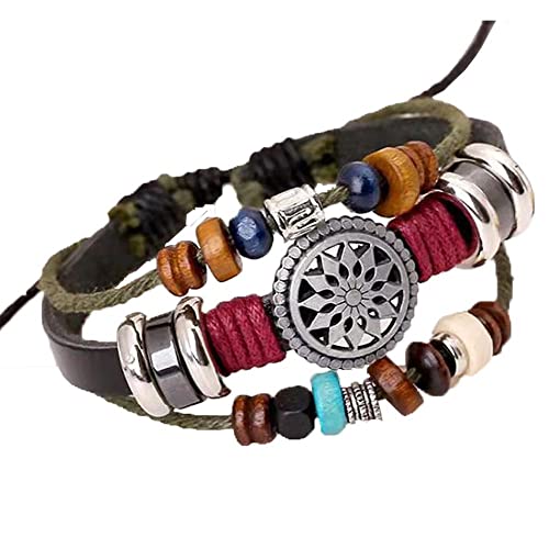 Männer Armband Leder Armreif Armband-Set, Armband für Damen, Armbänder für Herren, Vintage-Perlenarmband im Bohemia-Stil für Damen und Herren, mehrlagiges handgewebtes stapelbares Armband, Lederbände von SJKJNK