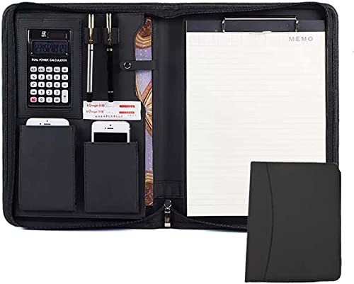 SJKJNK A4 Portfolio-Ordner, Portfolio, Business-Padfolio-Ordner mit Reißverschluss, Präsentationsmappe mit Taschen, Visitenkartenhalter, Portfolio, Padfolio für Damen und Herren von SJKJNK