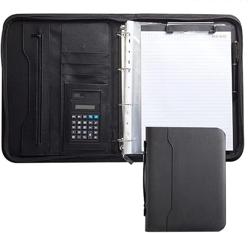 SJKJNK A4-Portfolio-Ordner, Portfolio, Padfolio mit Notizblock, Aufbewahrungstasche mit Reißverschluss, Präsentationsmappe und 4 Ringbuchtaschen für Karten, Reisepass, Tickets von SJKJNK