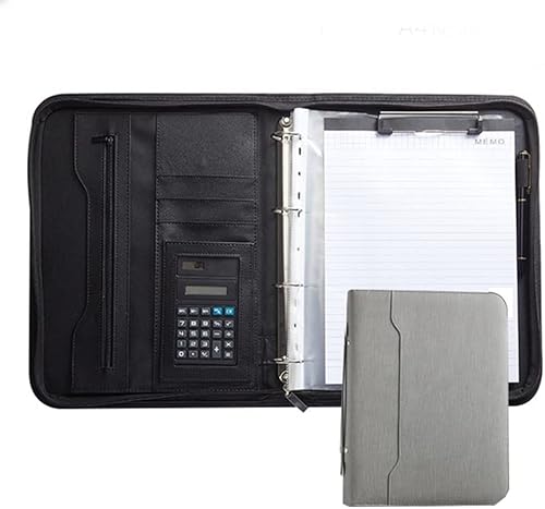 SJKJNK A4-Portfolio-Ordner, Portfolio, Padfolio mit Notizblock, Aufbewahrungstasche mit Reißverschluss, Präsentationsmappe und 4 Ringbuchtaschen für Karten, Reisepass, Tickets von SJKJNK